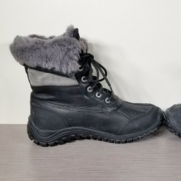UGG Adirondack II 1906 Waterproof Boots Black Leather & Sheepskin Women Size 9 - Picture 5 of 16